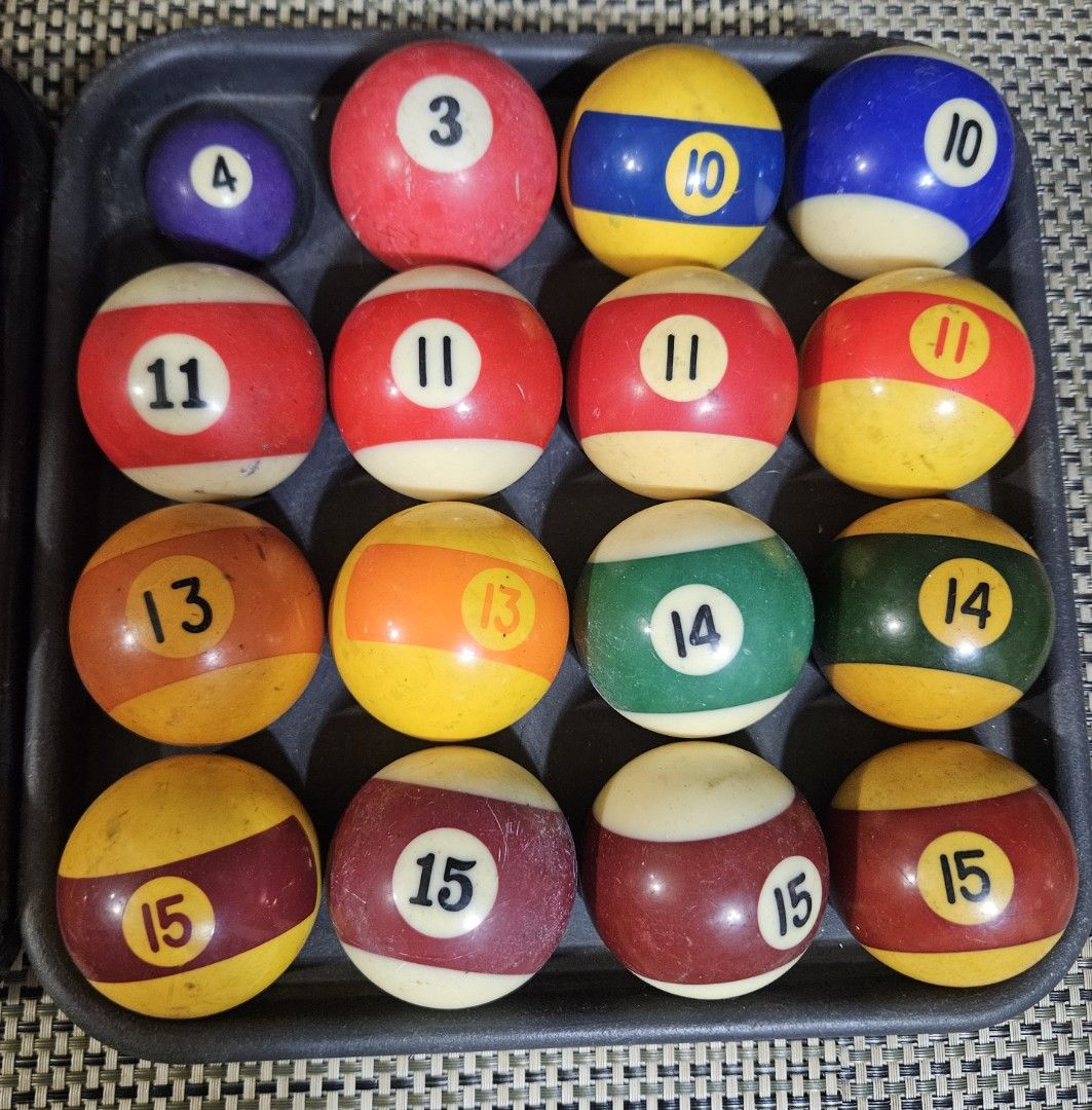 Billiard Balls Standard Size Selling Per Piece (Category: Billiards and Bowling) located in Rizal. Submitted by cherry_garcia (Listing ID 1447349991, Image 3). Description: - Full set of billiard balls included (solids and stripes). - Shows minor signs of wear from regular play. - Standard size, suitable for most pool tables. - Perfect for your home pool table or game room. - Get ready for your next game night!.
