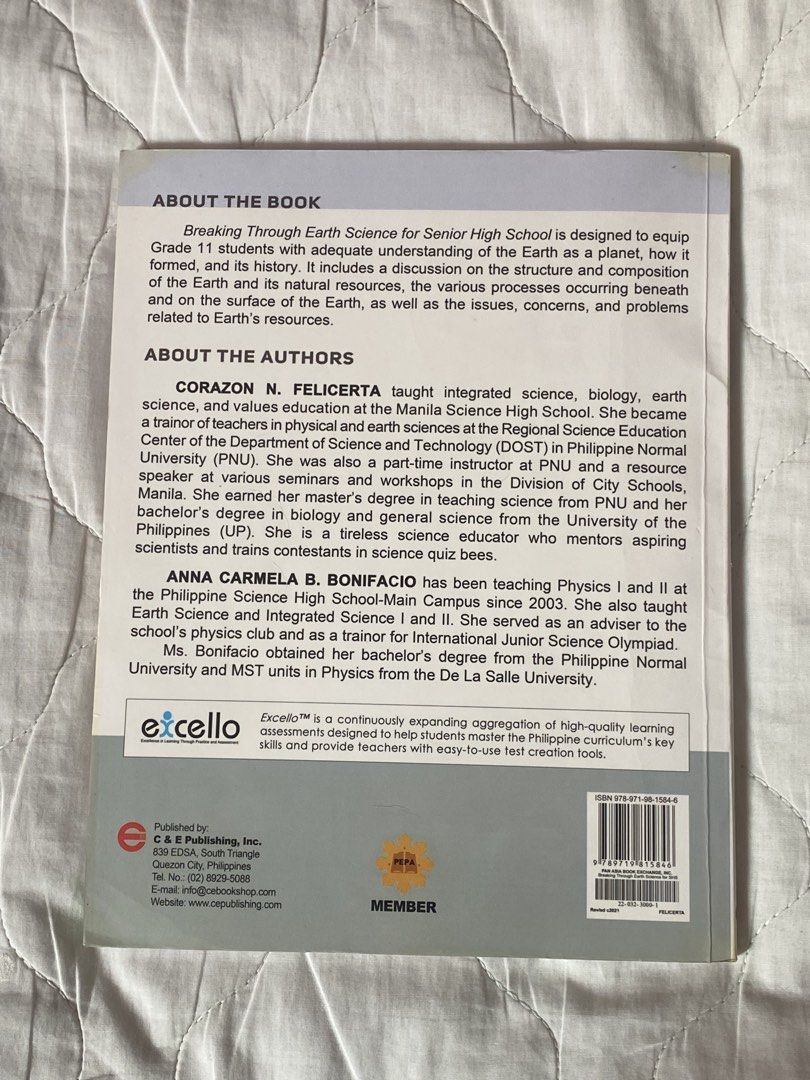 Breaking Through Earth Science for Senior High School Revised Edition (Category: Textbooks) located in Quezon City. Submitted by viacb (Listing ID 1447311735, Image 2). Description: mop: gcash mod: jnt/lalamove *location: quezon city - Published by C&E Publishing, Inc. - Authors: Corazon N. Felicerta, Anna Carmela B. Bonifacio .