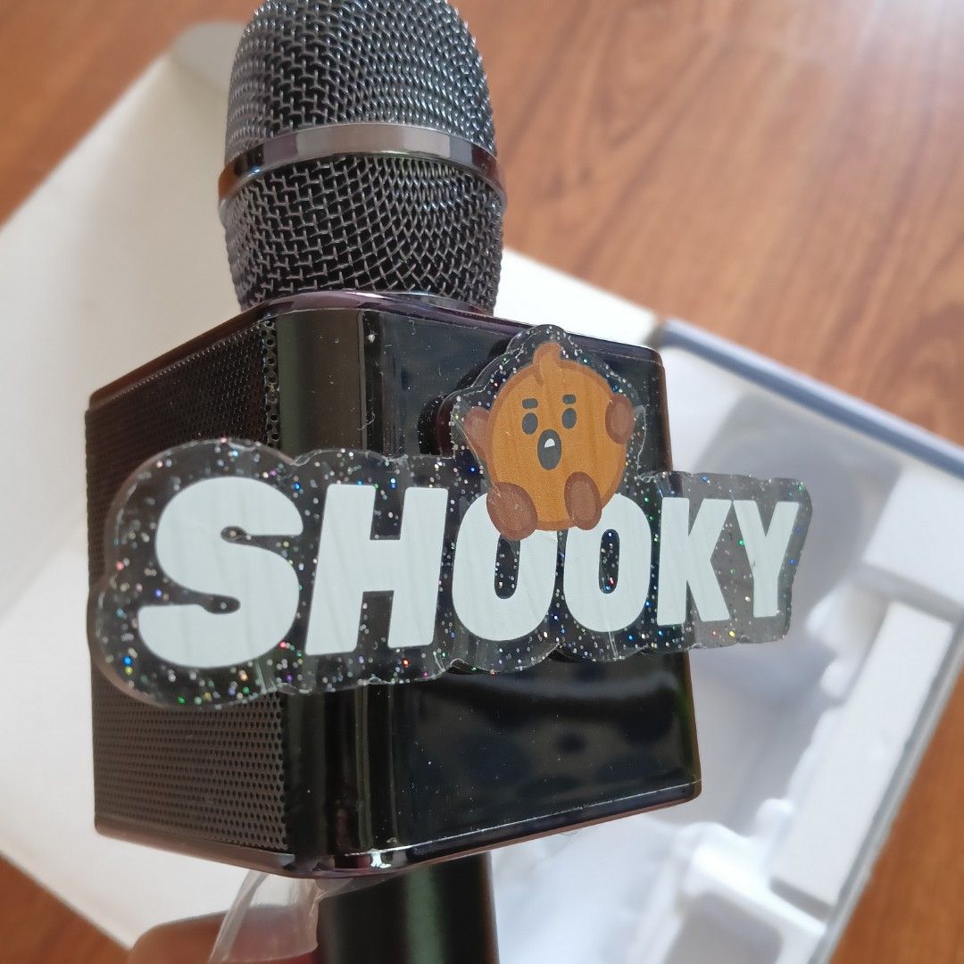 BT21 Shooky Wireless Mic Speaker by ROYCHE (Category: Soundbars, Speakers & Amplifiers) located in Quezon City. Submitted by katrinuh815 (Listing ID 1447354261, Image 3). Description: - BT21 Shooky wireless microphone speaker - Connects wirelessly for easy use - Perfect for karaoke and singing along - Comes in original packaging - Fun design for BT21 fans -Used fewer than 10x -Still has plastic protector on Shooky logo and main microphone part -S