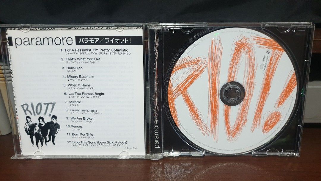CD PARAMORE - riot (Category: CDs & DVDs) located in Makati City. Submitted by KaTiToYs (Listing ID 1447453439, Image 3). Description: paramore - riot japan🇯🇵press NM meet ups: Makati / BGC / Ortigas... Metro Manila / nearby provinces buyers - pick up via: lalamove / grab... Provincial buyers - ship via: lbc / jrs / jnt... MOP: Gcash ❌❌❌NO COD / COP❌❌❌.