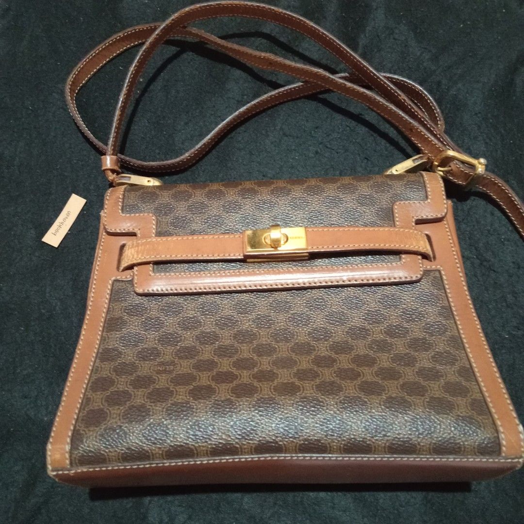 Celine Macadam Vintage Bag (Category: Luxury Bags & Wallets) located in Lipa City. Submitted by bookshaven (Listing ID 1447401054, Image 1). Description: Vintage Celine Macadam Turn Lock Kelly Style Shoulder Bag -authentic -not bnew, with sign of usage -interior: main compartment + small pocket -adjustable strap.