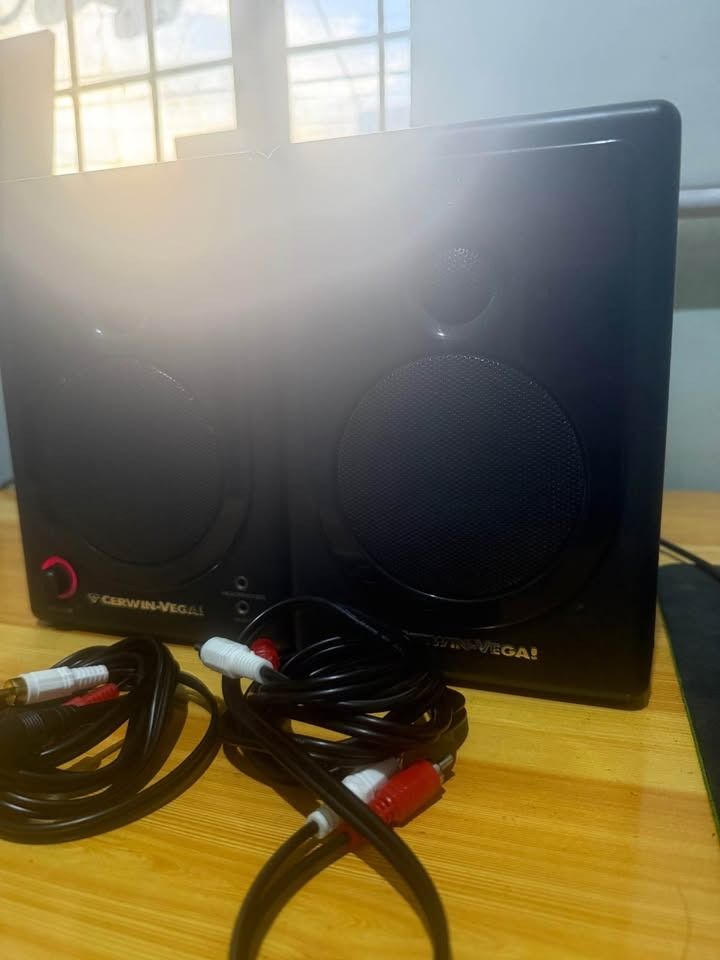 Cerwin-Vega XD3 Powered Speakers (Category: Soundbars, Speakers & Amplifiers) located in Manila. Submitted by da666ul (Listing ID 1447390626, Image 3). Description: - Cerwin-Vega XD3 powered desktop speakers - Includes RCA cables and power cord - Minor cosmetic chip on one speaker's front corner - Excellent working condition - Ideal for music listening and gaming setups.