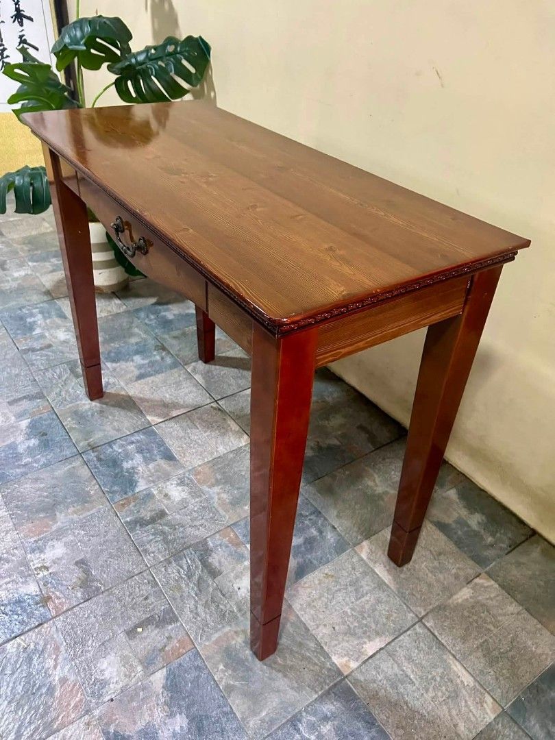 Console (Category: Tables & Sets) located in Meycauayan. Submitted by marygracecasimiro (Listing ID 1447307387, Image 3). Description: Imported Solid Wood Console Table from Korea P8,900 lang mga suki🌼 37x17x30in Super ganda mga suki😍 Solid Wood/ Super Bigat Heavy duty No issue Good Condition💜💜 Minor scratch From Korea.