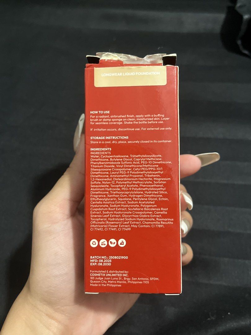 Enigma Longwear Liquid Foundation - Medium Beige MN12 (Category: Makeup) located in Manila. Submitted by shortyshop (Listing ID 1447327289, Image 2). Description: Brandnew Rfs: not my shade swatch only :(( - Enigma Longwear Liquid Foundation - Shade: MN12 Medium Beige - Finish: Radiant, airbrushed - Packaging: Pump bottle - Application: Best with buffing brush or sponge - Instructions: Shake well before use - Storage: Cool, dry place, keep closed