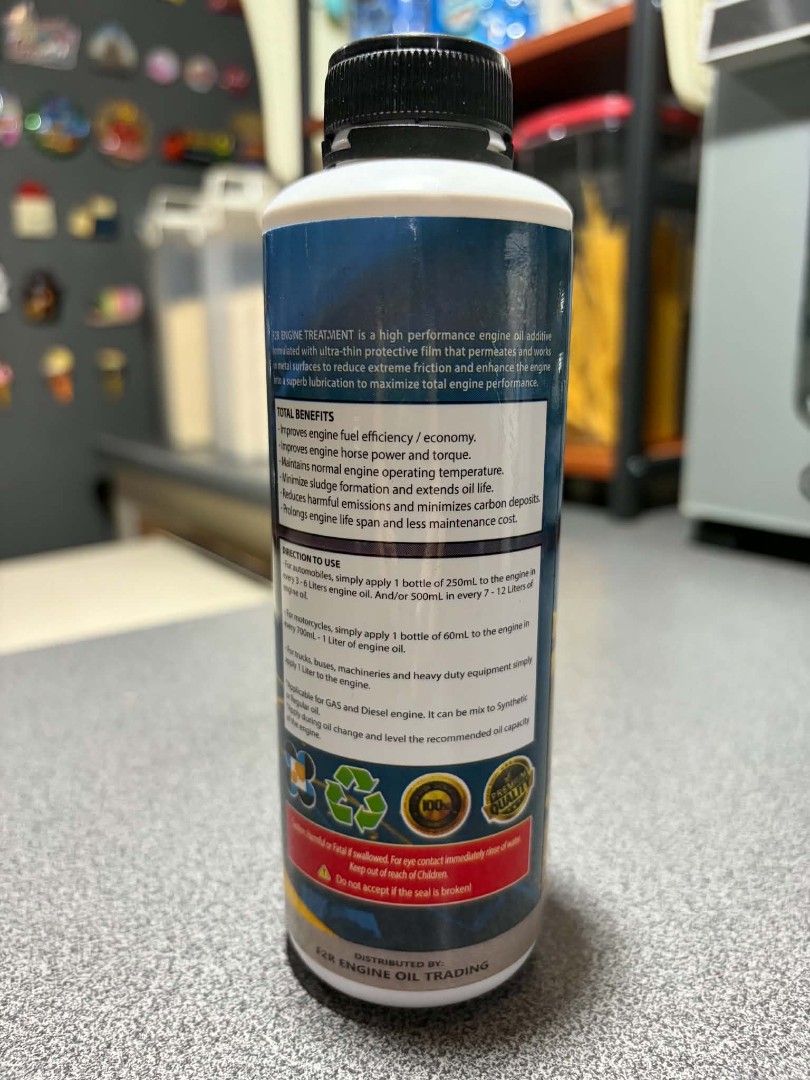 F2R HIGH PERFORMANCE ENGINE OIL TREATMENT (Category: Maintenance Fluids and Filters) located in Quezon City. Submitted by dkzweb (Listing ID 1447450457, Image 2). Description: - F2R High-Performance Engine Oil Treatment Additive 250ml - Fuel Economy Booster for Gasoline Engines.