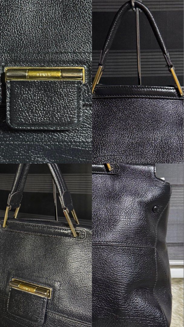Furla Black Leather Tote Bag (Category: Luxury Bags & Wallets) located in Cebu City. Submitted by gabgaaab (Listing ID 1447394926, Image 3). Description: - Genuine black leather tote bag - Elegant gold clasp closure on front flap - Sturdy top handles with gold hardware - Ample interior space for essentials - Ideal for everyday errands or professional settings.