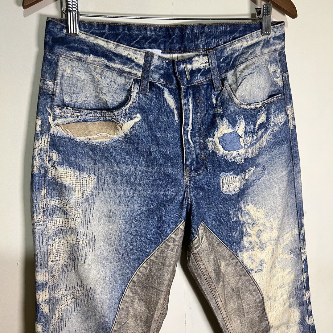 Givenchy - FW22 Matthew Williams Moleskin Distressed Jeans (Category: Jeans) located in Puerto Princesa. Submitted by theoldtreasures (Listing ID 1447433130, Image 3). Description: **This is not boro *subli/printed** Size: 30 No issue EUC Color may vary due to lightning Measurements: 15” waist 45” length 7.8” leg opening 11” front rise Manage your expectations. Thrifted ‼️.