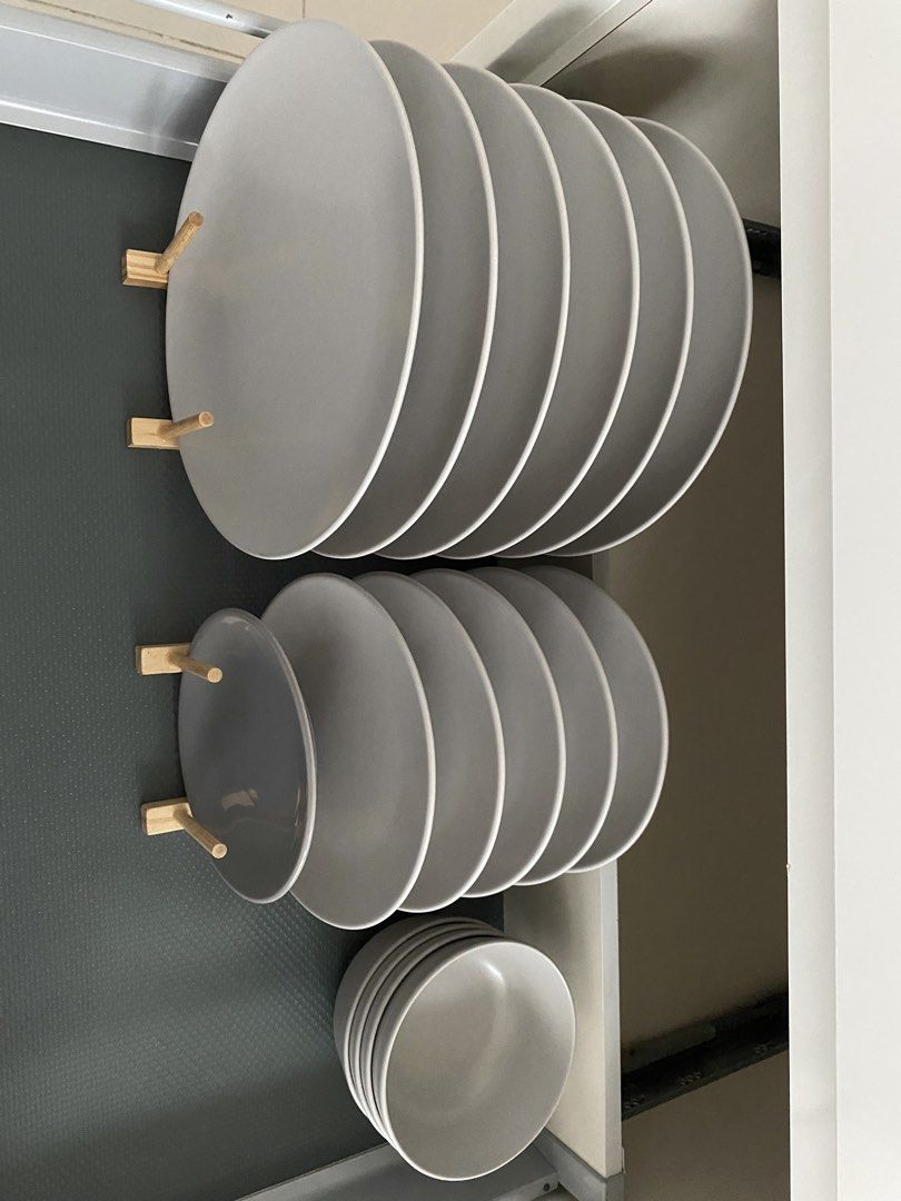 IKEA Grey Ceramic Dinnerware Set - Plates and Bowls