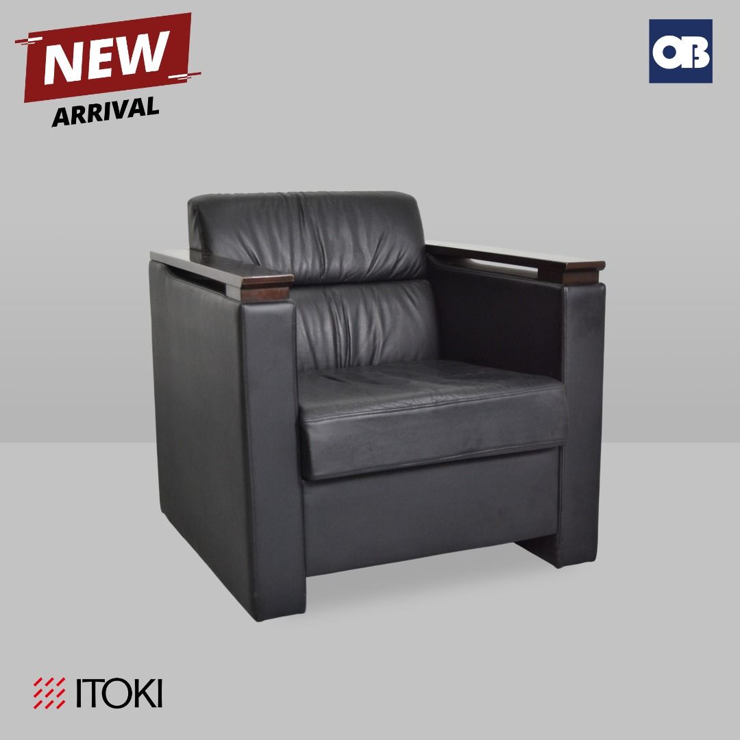 Itoki Black Leather Single Sofa (Category: Chairs) located in Quezon City. Submitted by officebustersph (Listing ID 1447296427, Image 2). Description: Description: The Itoki Single Sofa offers comfortable seating with a simple, modern design. Built for everyday use, it fits well in offices, lounges, or reception areas, providing a cozy and stylish place to sit. Specifications: Leather Material Wood Frame Dimension: Height: 80cm x Width:50cm Avail