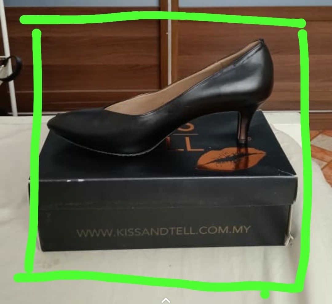 Kiss & Tell Black Pointed Toe Heels Size 42 (Category: Heels) located in Kuala Lumpur. Submitted by mb51000 (Listing ID 1447335198, Image 2). Description: - Brand: Kiss & Tell - Color: Black - Style: Pointed Toe Heels - Size: 42 - Features: Classic design, easy to pair with any outfit - Condition: Good, comes with original box - Occasion: Suitable for work or casual wear.