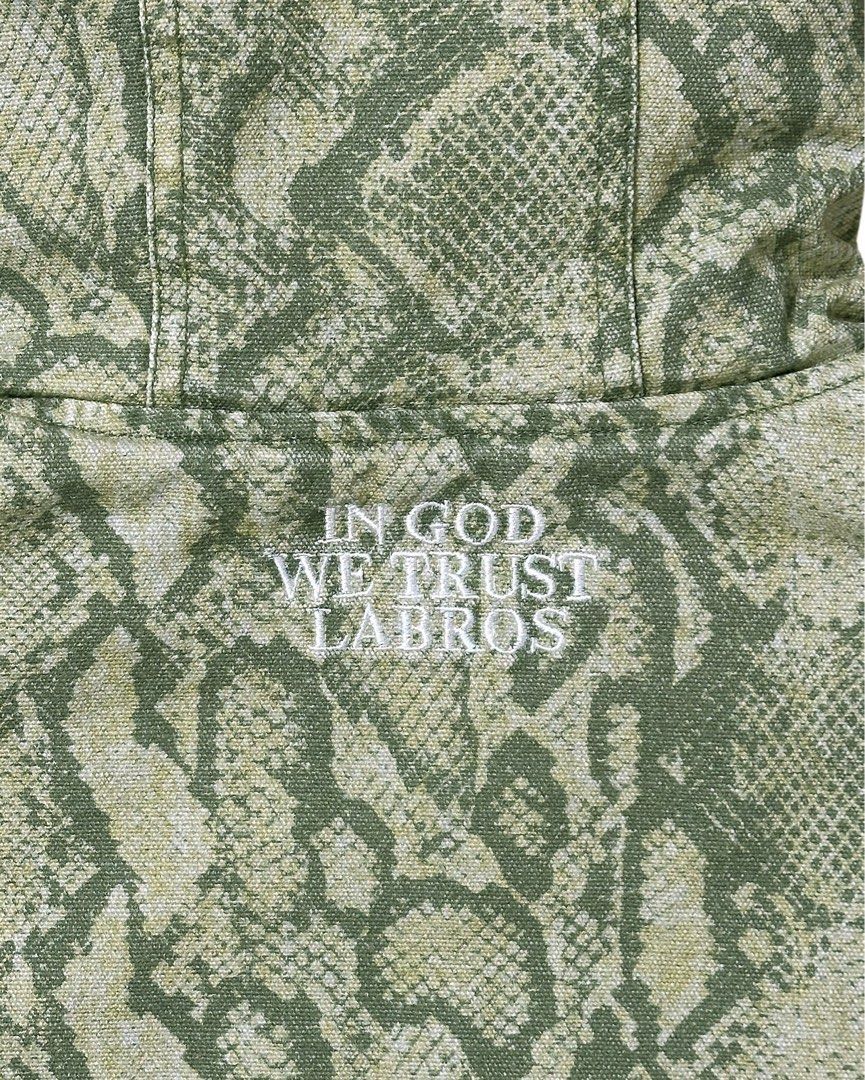 LABROS Trust Work Hooded Jacket (Python) (Category: Hoodies) located in Singapore. Submitted by dyrestore (Listing ID 1447354050, Image 4). Description: Details: - (Shell) 100% cotton - (Body Lining) 80% Polyester / 20% cotton - (Sleeve lining) 100% Polyester - (Ribbing) 100% Polyester - (Filling) 100% Polyester - Diamond Quilt lining - YKK zip - Hood with drawstring attached - Inside Pocket Sizes: M / L.