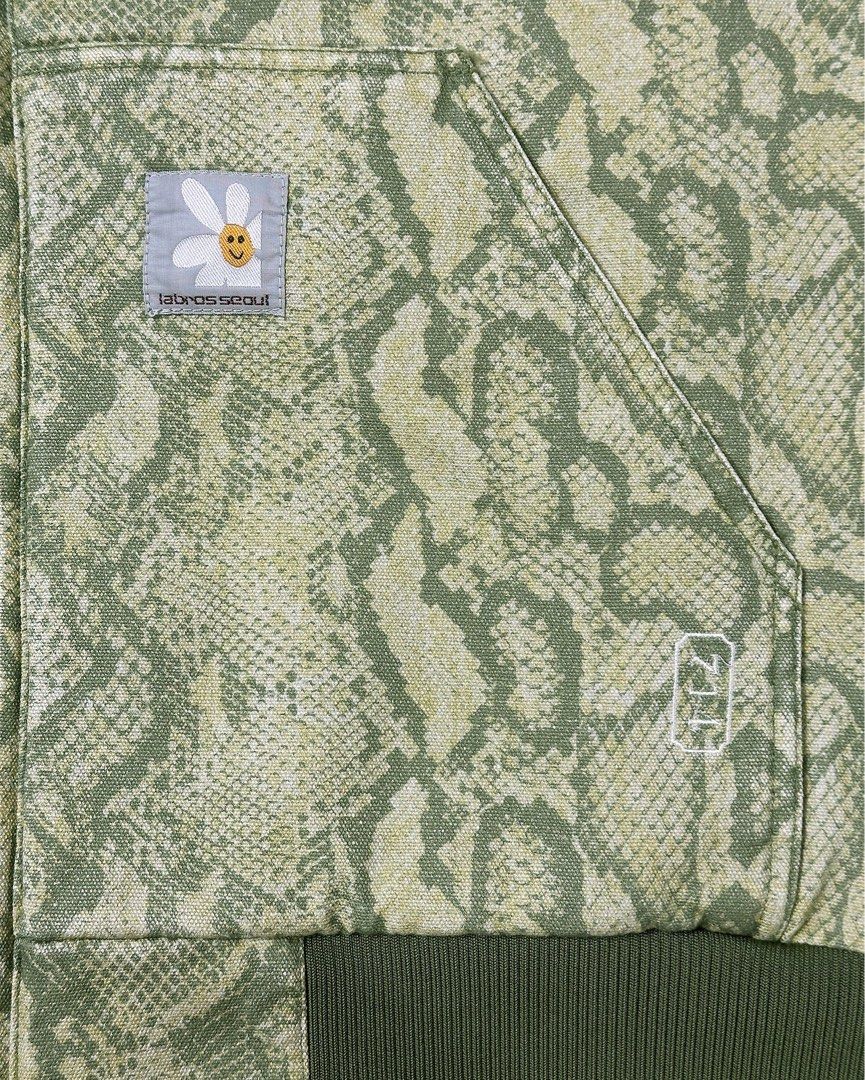 LABROS Trust Work Hooded Jacket (Python) (Category: Hoodies) located in Singapore. Submitted by dyrestore (Listing ID 1447354050, Image 3). Description: Details: - (Shell) 100% cotton - (Body Lining) 80% Polyester / 20% cotton - (Sleeve lining) 100% Polyester - (Ribbing) 100% Polyester - (Filling) 100% Polyester - Diamond Quilt lining - YKK zip - Hood with drawstring attached - Inside Pocket Sizes: M / L.