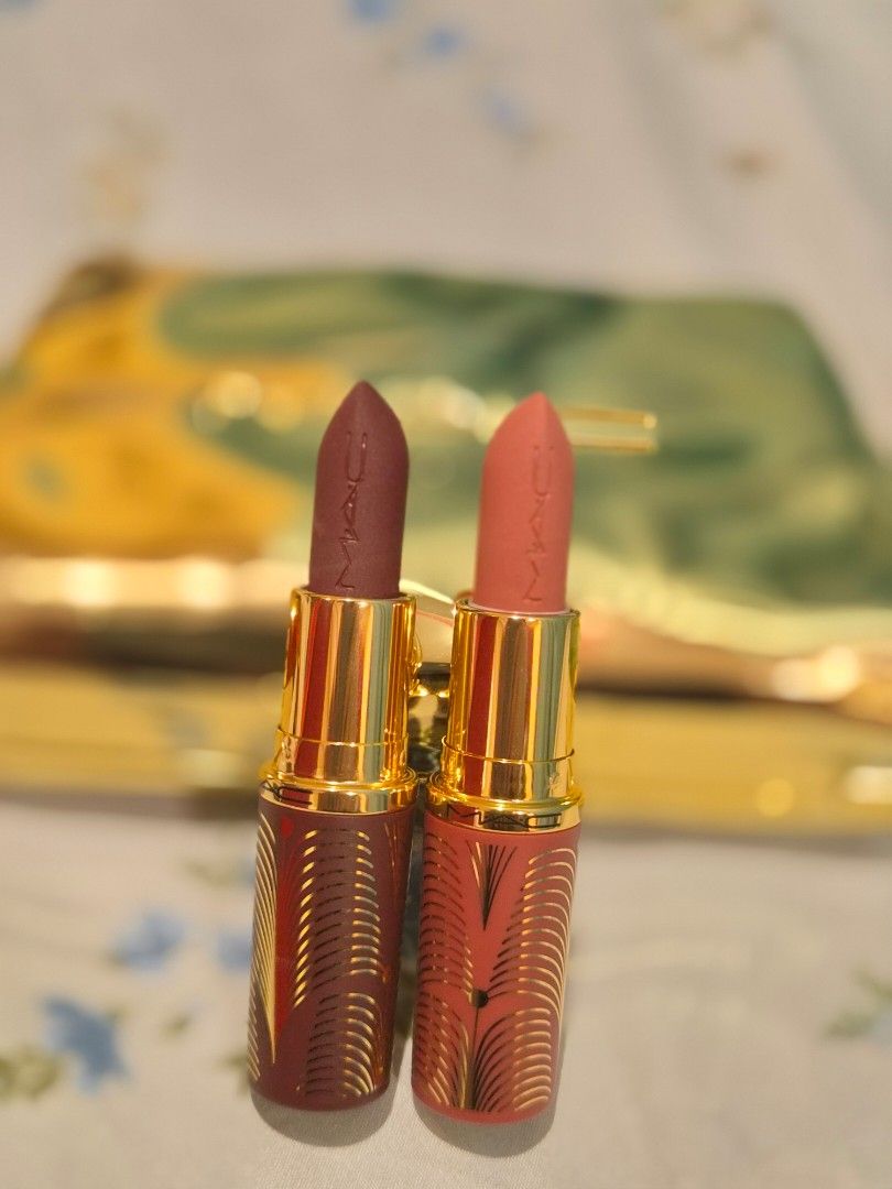 MAC Lipstick Set with Gold Case (Category: Makeup) located in Santo Tomas. Submitted by anacristin90526 (Listing ID 1447420343, Image 2). Description: - Authentic MAC lipstick set - Includes two popular shades: Teddy and Marrakesh - Comes in a beautiful, compartmented gold case - Ideal for personal makeup collection - Makes a perfect gift.