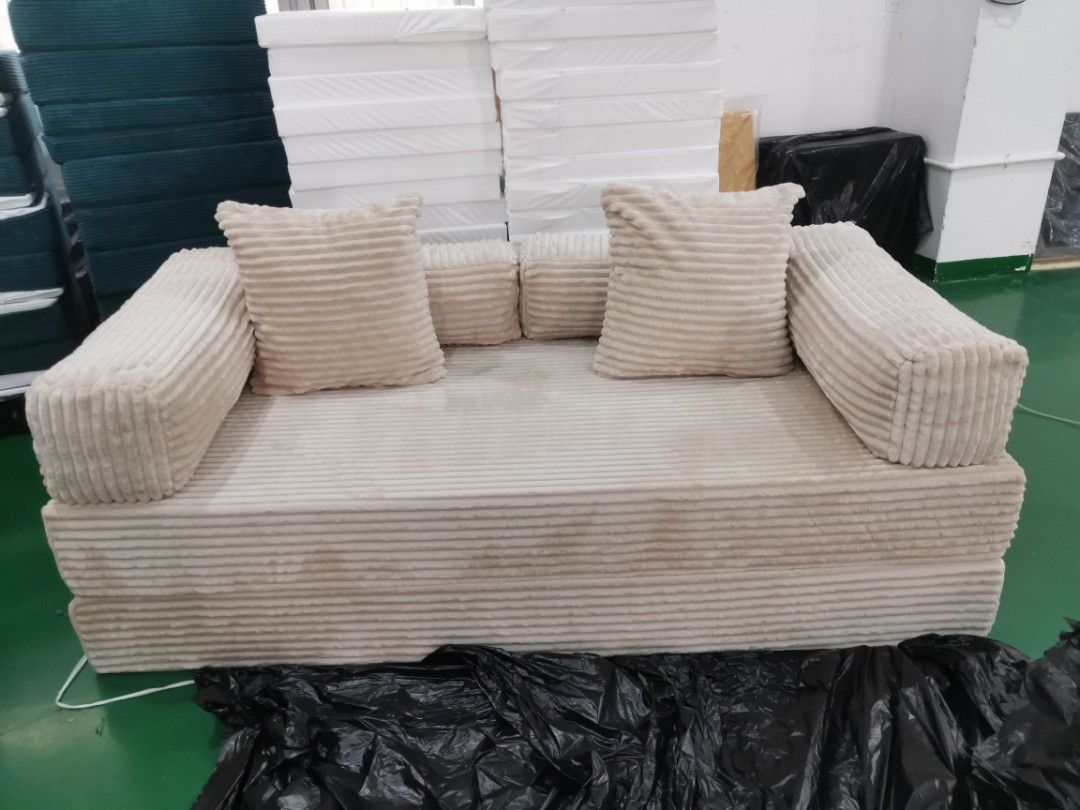 Modular Corduroy Sectional Sofa - Beige/Pink (Category: Sofas) located in General Trias. Submitted by krestinabernadette (Listing ID 1447367445, Image 2). Description: - Super comfy modular sofa - Soft corduroy fabric - Highly versatile, arrangeable in many ways - Includes multiple cushions - Perfect for lounging and entertaining - Available in beige For sale, Brand new compressed sofa set and sofa bed Compressed Sofa set (3parts) ₱ 30,000 Size: 