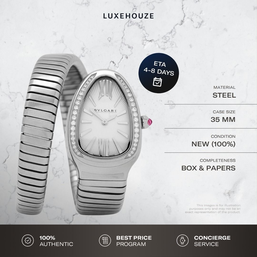 New Apr 2026 Bulgari Serpenti Tubogas Watch 101816 Silver (Category: Watches) located in Singapore. Submitted by luxehouze (Listing ID 1445288326, Image 1). Description: READY FOR EXTRA DEALS? Join our Community for special offers and latest arrivals! //bit.ly/LHWatchesSG Luxehouze is your trusted marketplace to buy and sell luxury goods. Luxehouze SG Pte Ltd is a licensed luxury goods marketplace and regulated dealer. WHY US? 100% Authentic with