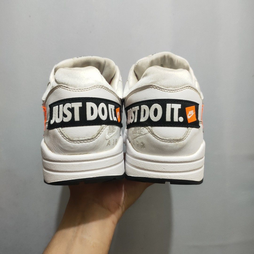 Nike Air Max 1 'Just Do It - White' (Category: Sneakers) located in Iligan City. Submitted by uishoe (Listing ID 1447448989, Image 3). Description: Excellent Condition Visible signs of usage, Slight creases 10.5 US 44.5 EUR.