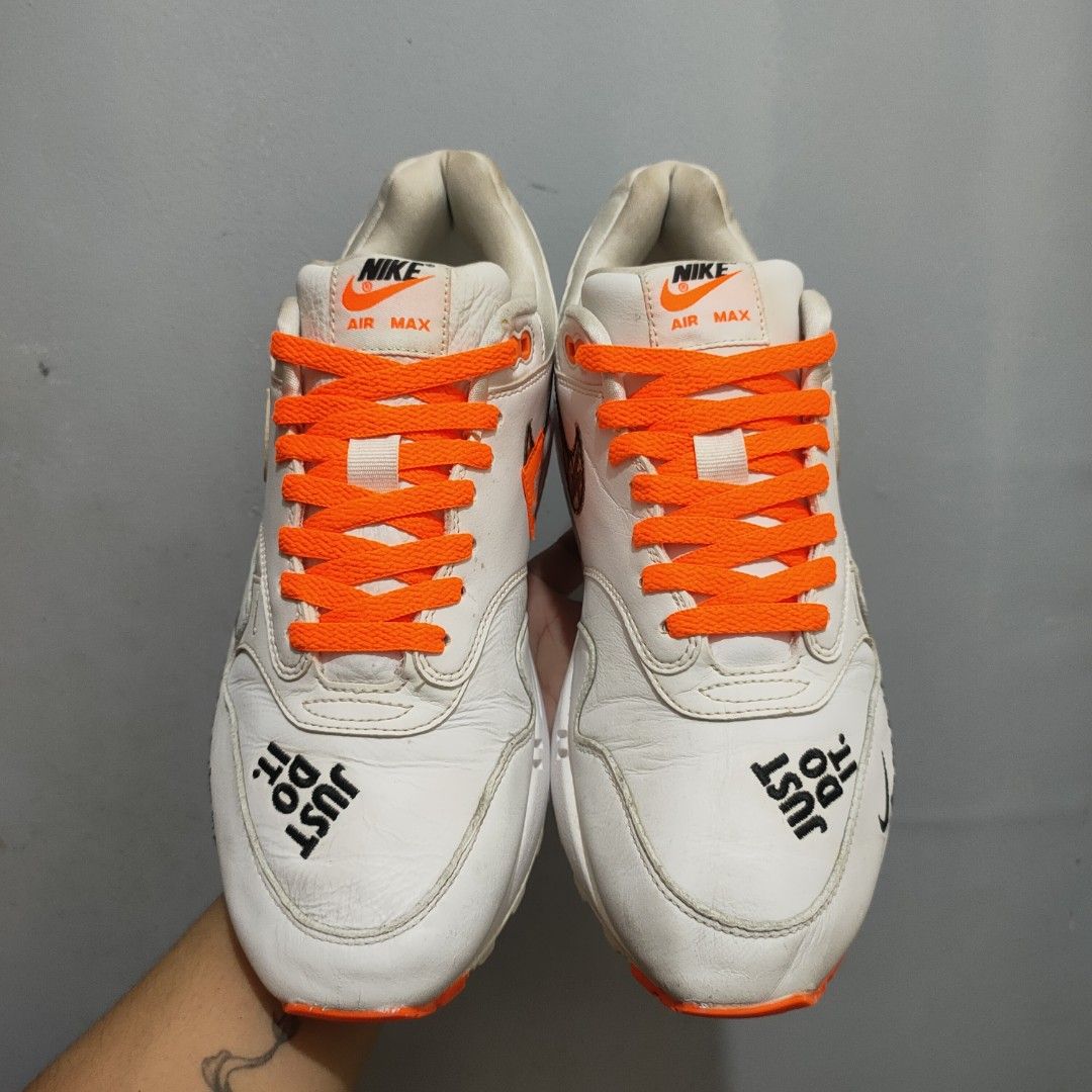 Nike Air Max 1 'Just Do It - White' (Category: Sneakers) located in Iligan City. Submitted by uishoe (Listing ID 1447448989, Image 2). Description: Excellent Condition Visible signs of usage, Slight creases 10.5 US 44.5 EUR.