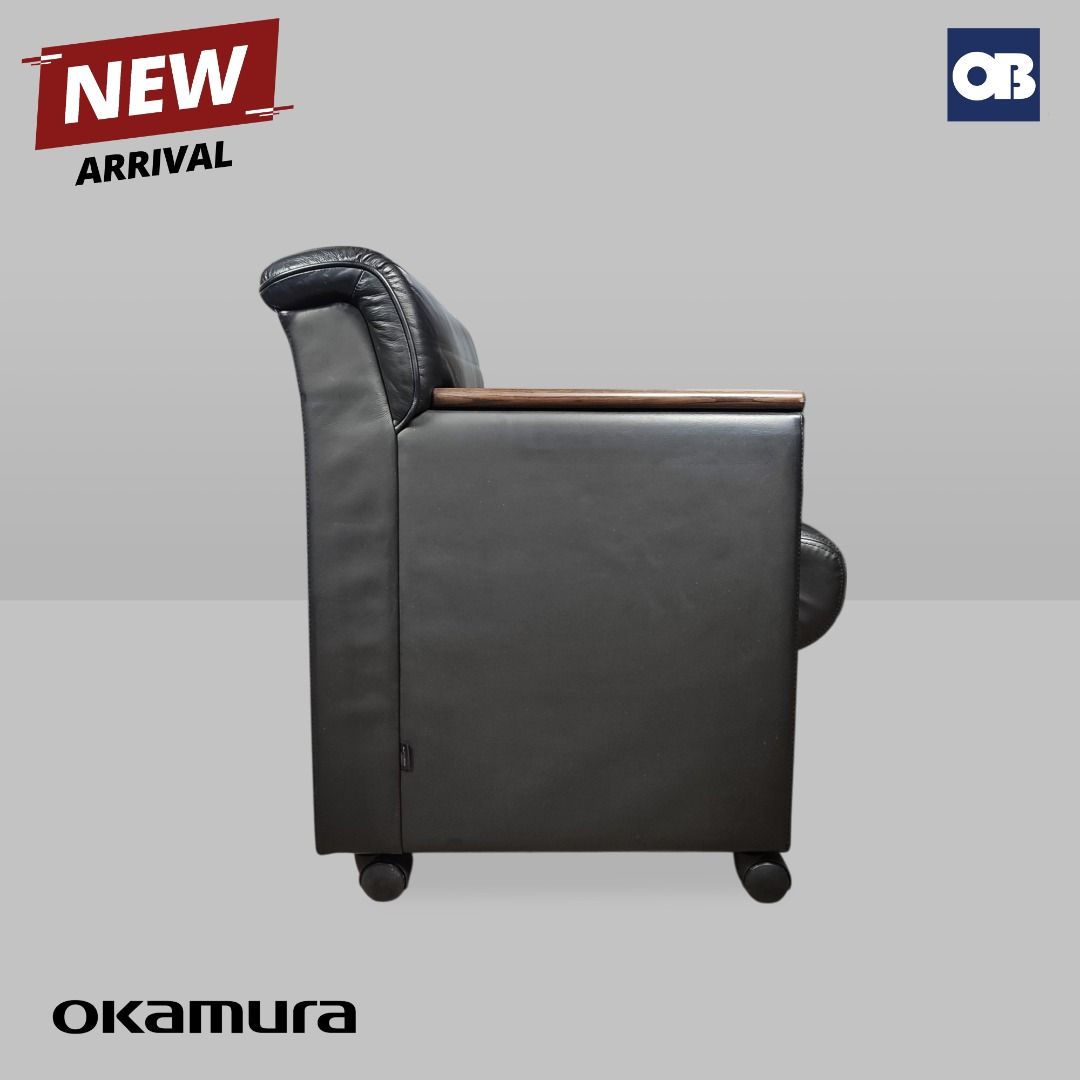 Okamura Black Leather Single Sofa (Category: Chairs) located in Quezon City. Submitted by officebustersph (Listing ID 1447297863, Image 3). Description: Experience the perfect blend of Japanese precision and modern comfort. the Okamura Single Sofa is designed for those who refuse to compromise between professional aesthetics and physical well-being. Specifications Ergonomic Contouring: Sculpted backrest designed to reduce lumbar pressure during l