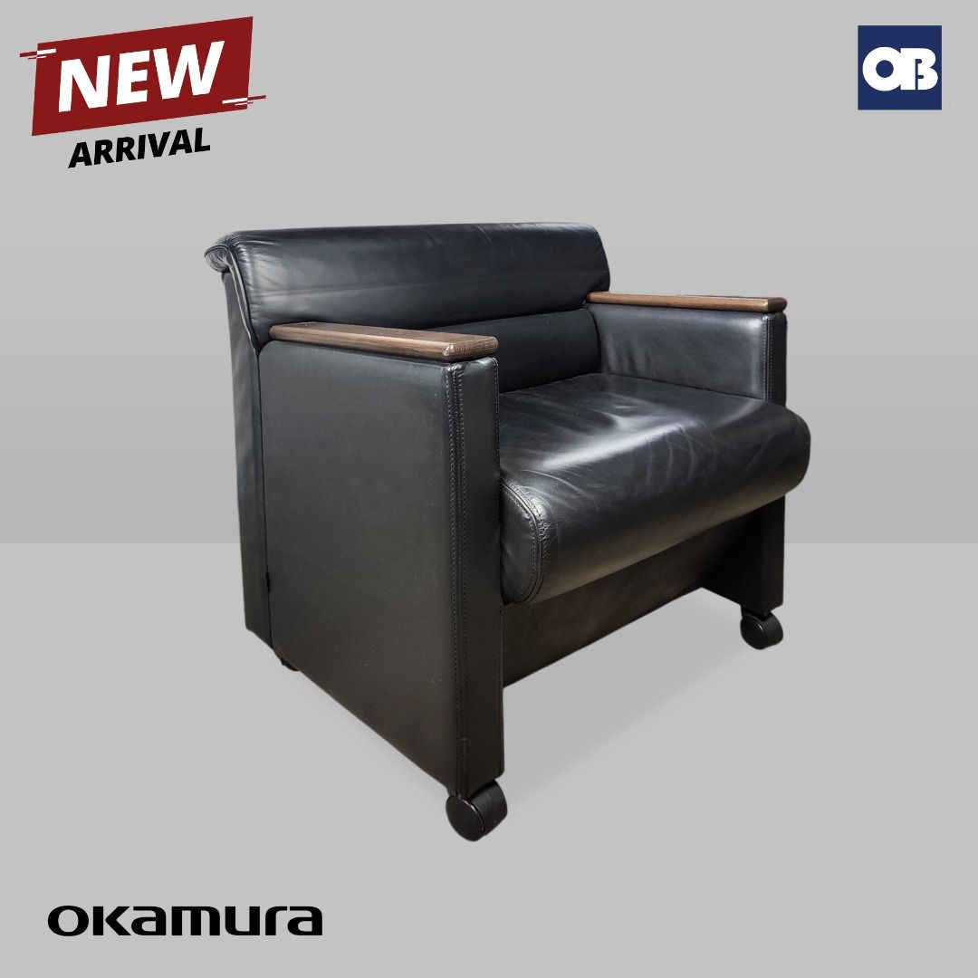 Okamura Black Leather Single Sofa (Category: Chairs) located in Quezon City. Submitted by officebustersph (Listing ID 1447297863, Image 2). Description: Experience the perfect blend of Japanese precision and modern comfort. the Okamura Single Sofa is designed for those who refuse to compromise between professional aesthetics and physical well-being. Specifications Ergonomic Contouring: Sculpted backrest designed to reduce lumbar pressure during l