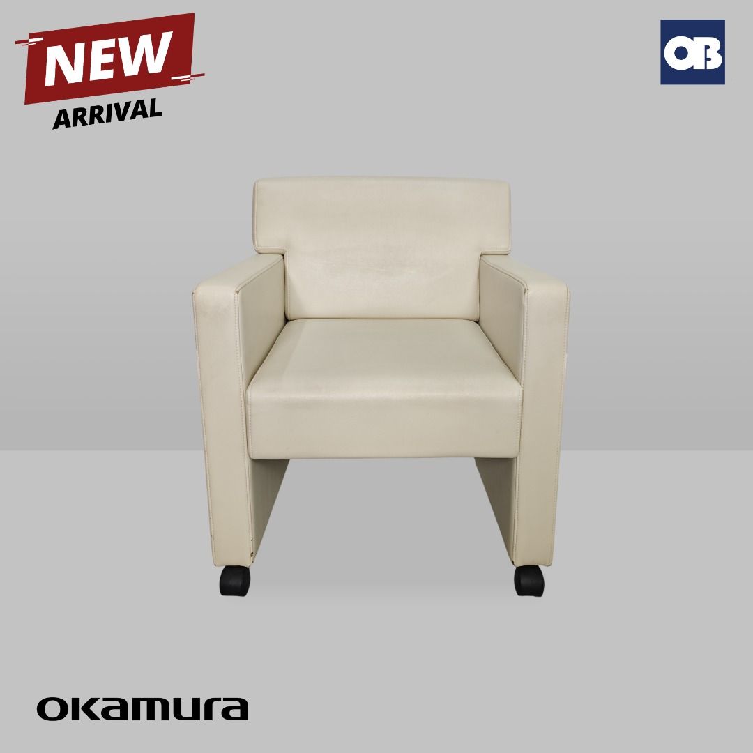 Okamura Single Sofa (Category: Chairs) located in Quezon City. Submitted by officebustersph (Listing ID 1447296130, Image 1). Description: Description: The Okamura 1-seater sofa features a sleek leather finish and a modern design with smooth-rolling wheels for easy movement. Comfortable and practical, it’s ideal for flexible seating in offices or contemporary living spaces. The durable build ensures lasting comfort and everyday convenience. Speci
