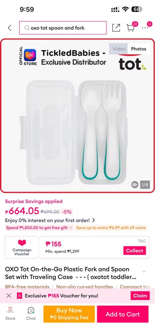 OXO Tot On-the-Go Fork and Spoon Training Set (Category: Weaning & Toddler Feeding) located in Manila. Submitted by thesharedit (Listing ID 1447303833, Image 2). Description: - OXO Tot Fork and Spoon Set for little learners - Includes a convenient travel case - Made with BPA-free materials - Features safe, effective tines designed for little ones - Ideal for on-the-go meals - Easy-grip handles for toddlers - Perfect for introducing solids Rfs. Ex