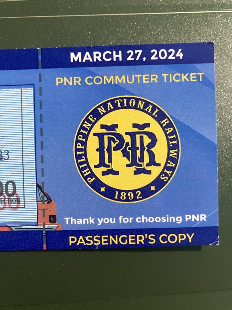 PNR commemorative commuter ticket transport ticket (Category: Vintage Collectibles) located in Angono. Submitted by severoyug (Listing ID 1447423390, Image 2). Description: Issued on their last day of operations before closing for renovations. Highly collectible historical item.