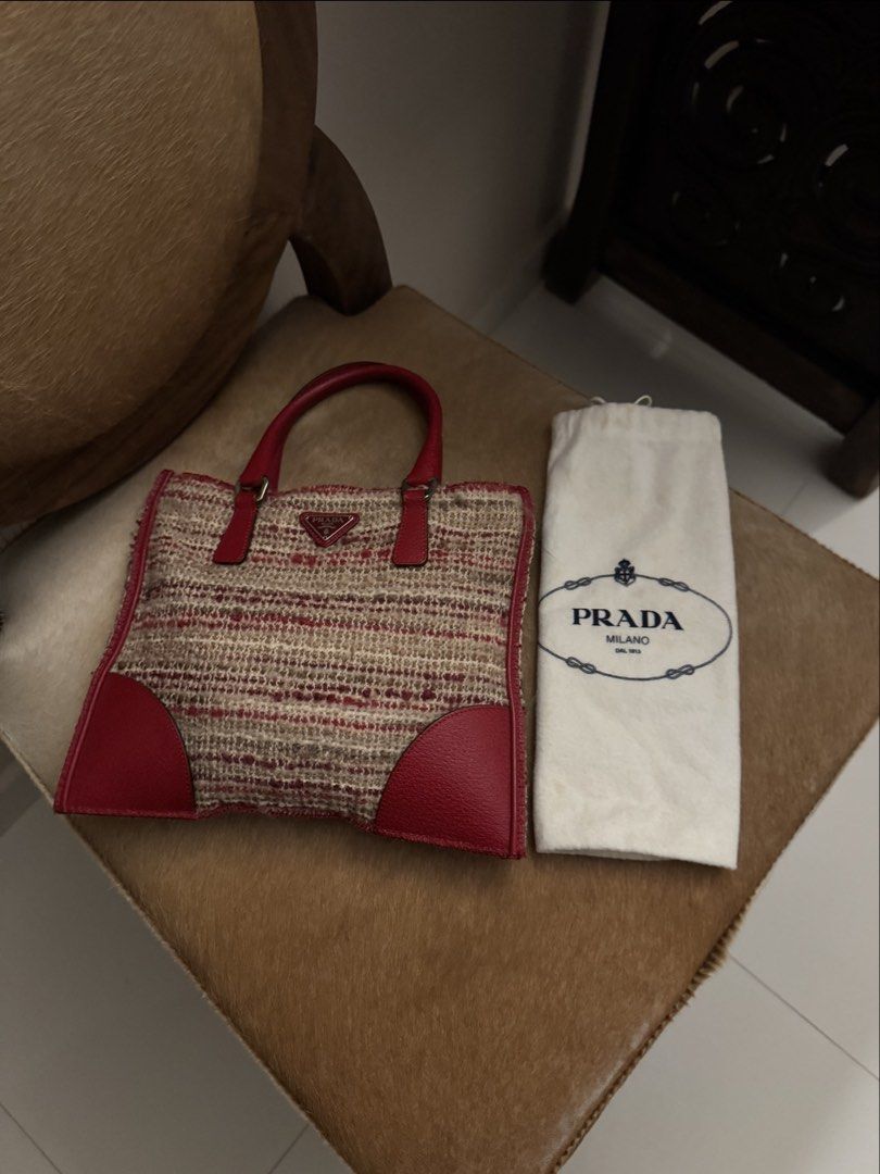 Prada Tweed and Leather Tote Bag, Luxury, Bags & Wallets on Carousell