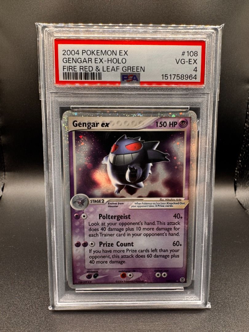 [PSA 4] Gengar ex 108/112 EX FireRed & LeafGreen (Category: Toys & Games) located in Kuala Lumpur. Submitted by h4nted (Listing ID 1447392989, Image 1). Description: Pokemon Trading Card Game Card Name: Gengar ex Set: EX FireRed & LeafGreen Code: 108/112 Rarity: Ultra Rare Language: English Artist: Mitsuhiro Arita Grade: PSA 4 COD Preferred (Kepong/PJ/Subang) Postage RM10 (WM) / RM15 (EM), insurance to be borne separately by buyer..