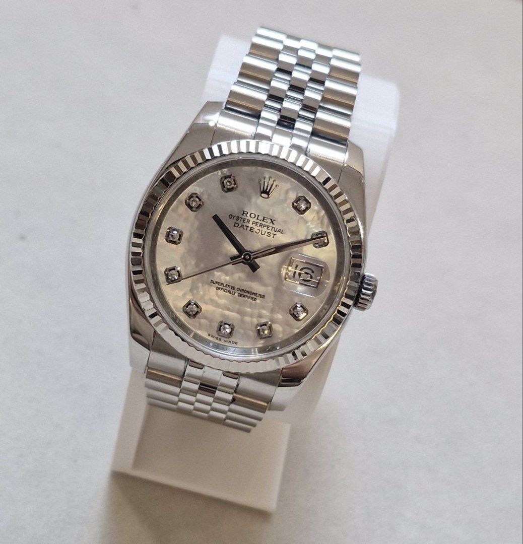 Rolex Datejust Diamond MOP Dial Watch (Category: Luxury Watches) located in San Juan City. Submitted by rhyswatchph (Listing ID 1447332541, Image 1). Description: Rolex Datejust Mother of Pearl 36mm 116234 Year 2012 Full Set Condition 9.8/10 750,000.