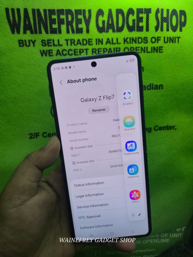 SAMSUNG GALAXY FLIP 7 12/256 (Category: Samsung) located in San Juan City. Submitted by wainefreygadgetshop (Listing ID 1447345354, Image 2). Description: SAMSUNG GALAXY Z FLIP7 12/256 (NTC APPROVED ) (PLEASE SEARCH MO NALANG FULL SPECS) ALL GOODS AT WORKING NO REPAIR HISTORY PEDE PANG BACK UP PHONE SCREEN TESTED SIGNAL TEST CAMERA SOBRANG LINAW HONEST ISSUE ILALAGAY SA NOTE KUNG MERON MAN PARA AWARE KA! * SEE LAST PICTURE MAY MALI-IT NA DEADPIXE