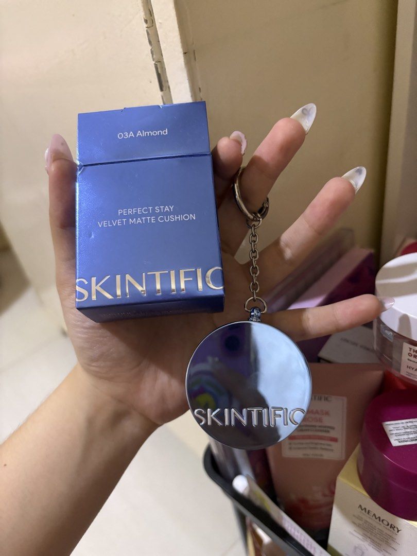 SKINTIFIC Mini Matte Cushion (Limited Edition) (Category: Makeup) located in Manila. Submitted by sush1bae (Listing ID 1447389592, Image 1). Description: - SKINTIFIC Perfect Stay Velvet Matte Cushion -mini size, can be used as keychain - unopened - expiry: 2029 Available shades: 03 Petal ❌ sold 02 Ivory 03A Almond 04 Beige.
