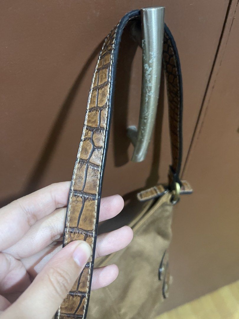 Small Vintage Brown Suede Kili Bag (Category: Shoulder Bags) located in Paranaque City. Submitted by lovenclutter (Listing ID 1447404900, Image 3). Description: - Normal signs of use - Can fit a small automatic umbrella - Gold brass hardware - No bakbaks - Working zippers - Inside zipper compartment for cards .