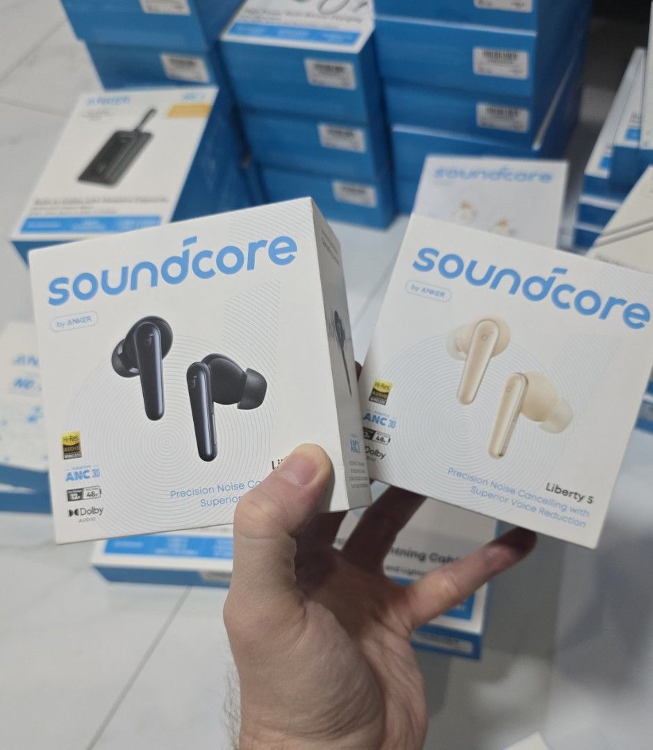 Soundcore Liberty 5 ANC (Category: Earphones) located in Malabon City. Submitted by hyruwatchesandaccessories (Listing ID 1447458051, Image 1). Description: - Soundcore Liberty 5 Earbuds - Available in Black and Champagne Gold - Precision Noise Cancelling for immersive listening - -Res Audio for superior sound quality - Dolby Audio support - Excellent for both music and crystal-clear calls.