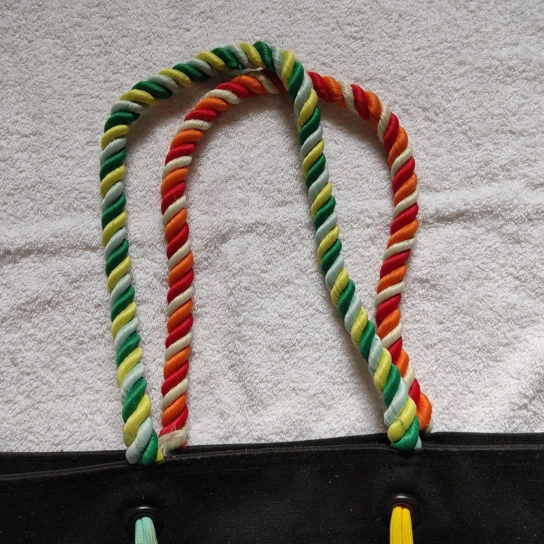 Starbucks Black Canvas Beach Tote Bag (Category: Tote Bags) located in Bacoor. Submitted by kmrynl (Listing ID 1447383846, Image 3). Description: Rfs: decluttering - issue: minimal damage at orange rope strap (see photos) - colorful rope straps, cute as a beach bag, spacious - large size tote bag, unique style - see last photos for measurements (in) MOP: Gcash/BPI/Maribank only MOD: J&T/Lalamove.