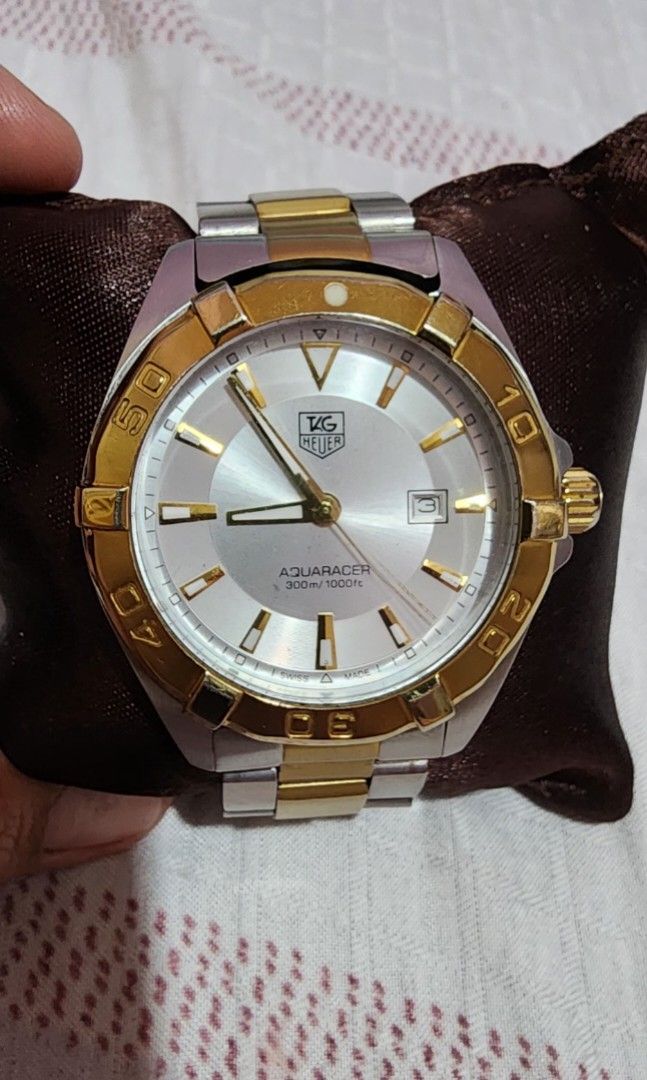 Tag Heuer Aquaracer (Category: Luxury Watches) located in Cebu City. Submitted by rhea20ph (Listing ID 1447417523, Image 2). Description: pre loved item unisex two tone no box, no extra link normal signs of wear good condition can fit medium size wrist plus sf.