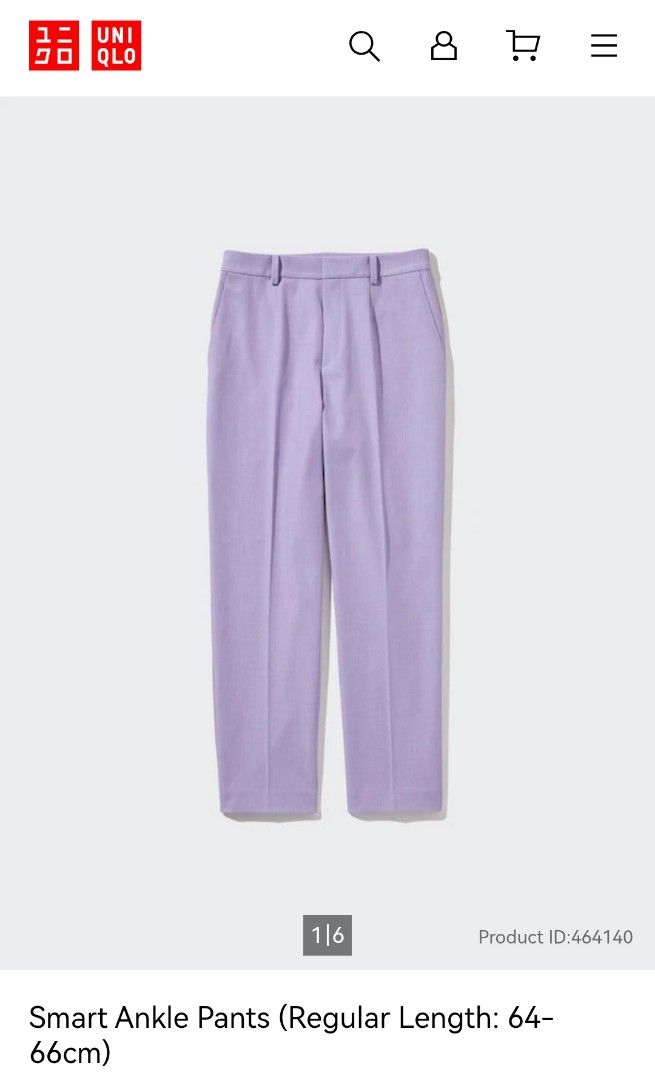 Uniqlo Ankle Smart Pants, Lilac - Large (Category: Other Bottoms) located in Lingayen. Submitted by kat_declutter (Listing ID 1447381413, Image 2). Description: - Uniqlo Smart Ankle Pants - Color: Lilac - Size: Large (30 inches) - Length: Regular - Versatile: Suitable for both casual outings and office wear - Comfortable and stylish fit -MoD: JNT min. 60 sf -MOP: Gcash. GOTYME or Maribank .