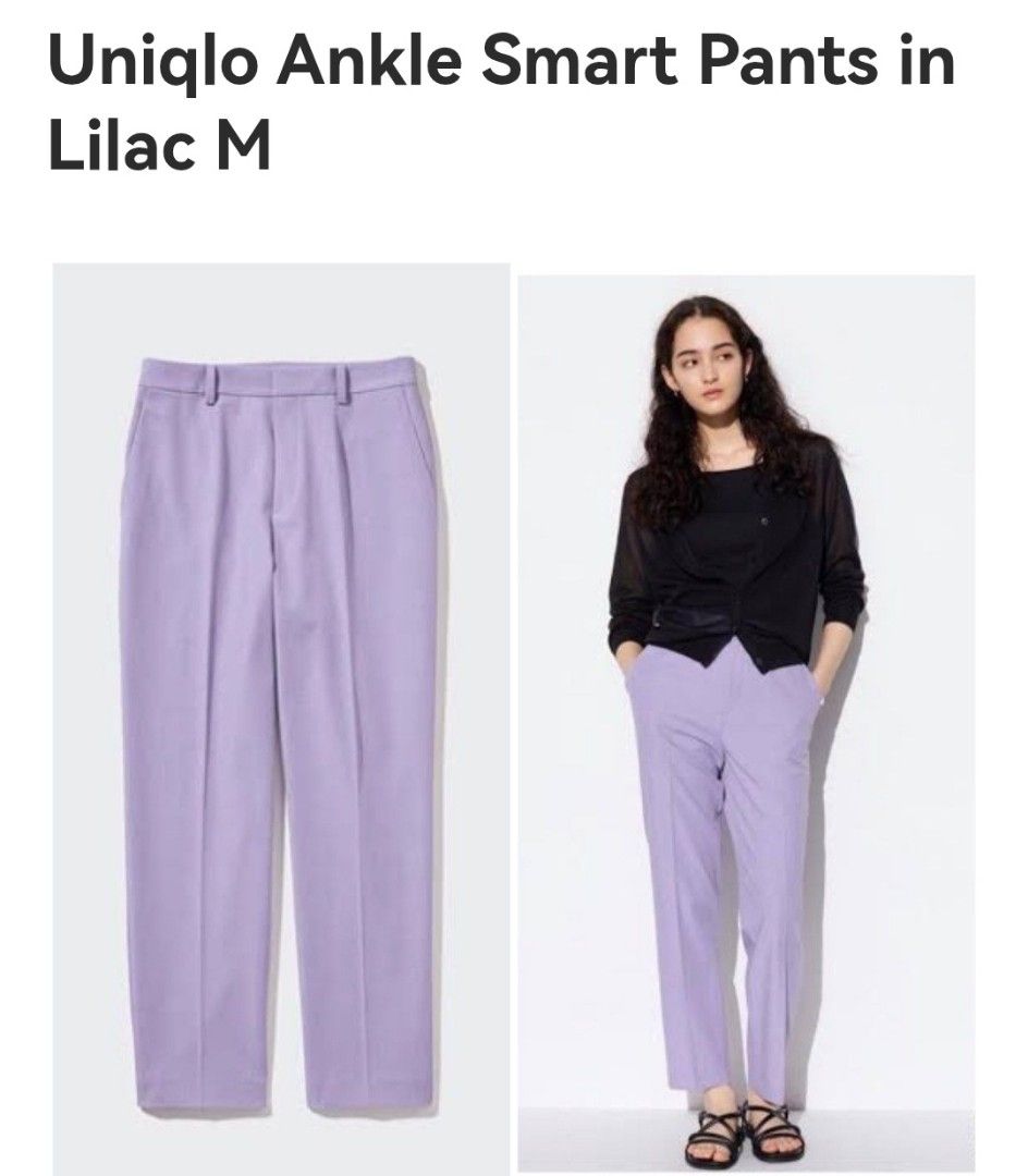 Uniqlo Ankle Smart Pants, Lilac - Large (Category: Other Bottoms) located in Lingayen. Submitted by kat_declutter (Listing ID 1447381413, Image 1). Description: - Uniqlo Smart Ankle Pants - Color: Lilac - Size: Large (30 inches) - Length: Regular - Versatile: Suitable for both casual outings and office wear - Comfortable and stylish fit -MoD: JNT min. 60 sf -MOP: Gcash. GOTYME or Maribank .