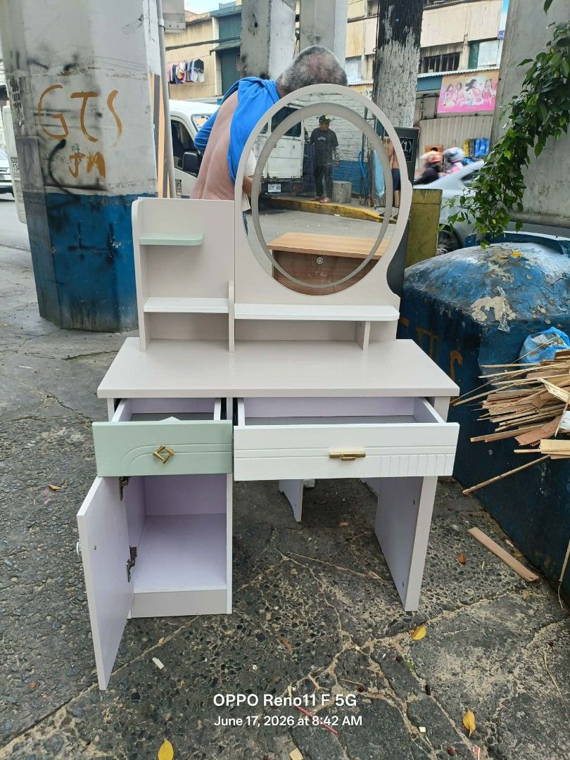 VANITY TABLE WITH MIRROR (Category: Tables & Sets) located in Manila. Submitted by joycelaxam14878 (Listing ID 1447314114, Image 1). Description: Brandnew items We deliver thru CASH ON DELIVERY (COD) ORDER NOW ✨We deliver within a Day or schedule✅ ( MODE OF PAYMENT ) ▪️Bank transfer ▪️G cash ✔ ▪️Cash on delivery (COD)✔️ ▪️Available for bulk order ✔ ▪️Good Quality ✔ ▪️On Hand / on Hand ✔ ▪️FREE assemble/installation ✔ ▪️FREE delivery in selected a