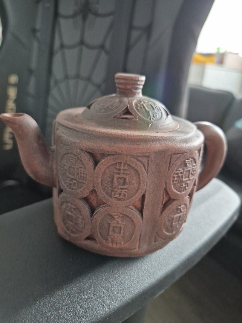 Vintage Chinese Coin Design Ceramic Teapot