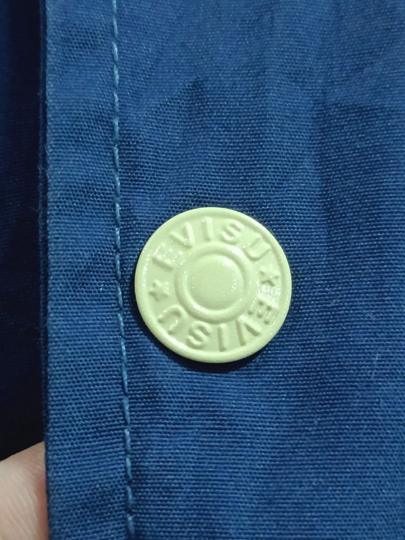 (PRICE DROP) - VINTAGE EVISU HIGH-COLLAR BOMBER JACKET (Category: Coats, Jackets and Outerwear) located in Calamba. Submitted by rootsph (Listing ID 1447450836, Image 2). Description: Details: Fits Large. Leather on the collar, ribbings, and pockets. Has a secret pocket at the back right side. Dimes: 22W x 27L Color: Blue Condition: Excellent, no issue, complete tags Please manage your expectation, item being sold is preloved and not brand new un