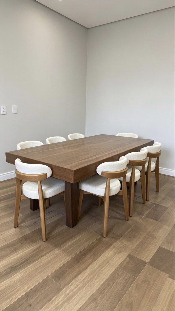 Wooden Dining Table with 6 Chairs (Category: Tables & Sets) located in Manila. Submitted by shuri_19 (Listing ID 1447371010, Image 2). Description: - Modern solid wood dining table - Includes 6 comfortable upholstered chairs - Chairs feature wooden frames and white cushions - Seats up to 6 people - Ideal for family meals and entertaining - Selling as a complete set.