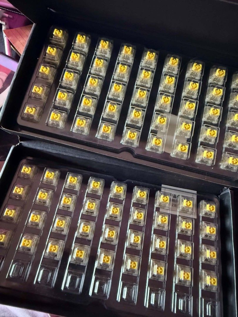 Royal Kludge Yellow Switch (Category: Computer Keyboard) located in Quezon City. Submitted by rencaceres (Listing ID 1447435958, Image 2). Description: Royal Kludge Yellow Switch 81pcs 5pins -PHP850.00 No Issue, Good as New RFS: nagpalit ng Akko purple switches Mode Of Payment: Gcash/ BPI Location: Pasong Tamo, Quezon City Shipping: LBC, Lalamove, Grab (shipping shouldered and risk by the buyer).