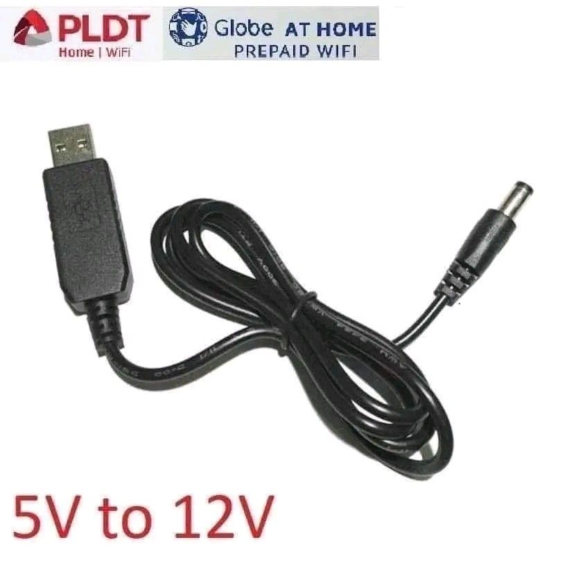 5V-12V USB Power Cable for Modems, Routers, TV Plus (Category: Cables & Adaptors) located in Manila. Submitted by marvieobordo (Listing ID 1452782528, Image 3). Description: - Converts 5V USB to 12V DC power - 5.5*2.1mm DC output connector - 1A current output - Plug into power banks, car chargers, or laptop USB ports - Ideal for broadband modems, WiFi routers, TV Plus, interphones, and charging treasures.