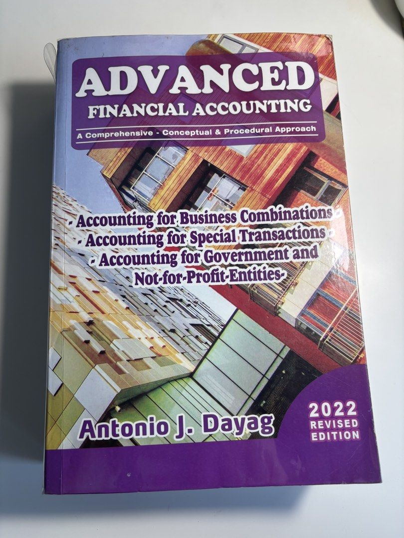 Advanced Financial Accounting (Dayag) 2022 Revised Edition (Category: Textbooks) located in Bulacan. Submitted by marie_624 (Listing ID 1452756351, Image 1). Description: .