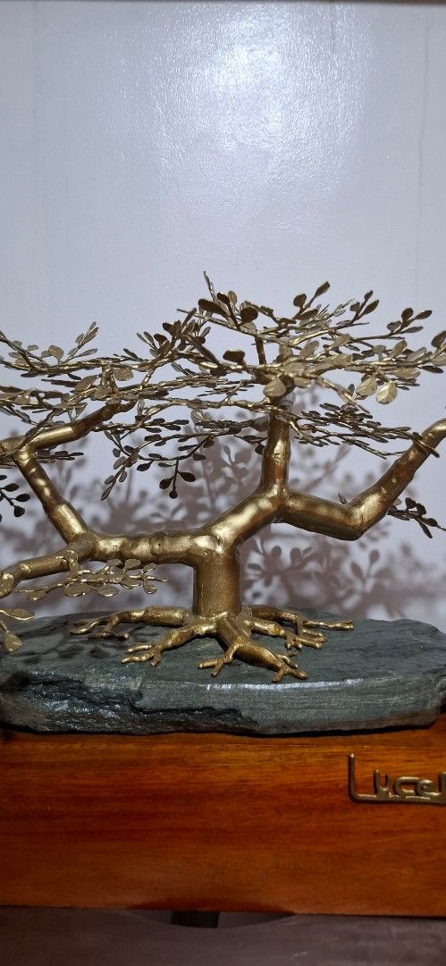 Art sculpture (Category: Vintage Collectibles) located in Manila. Submitted by art2art (Listing ID 1452848940, Image 1). Description: bonsai tree mahogany/stone/brass Marlon lucenara w/coa.