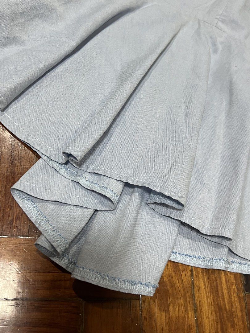 Baby blue ruffle peplum top (Category: Others Tops) located in Quezon City. Submitted by chloe_declutter (Listing ID 1452741411, Image 2). Description: Still available 07/26 Measurements posted in photo Location (Pickup/Delivery) Cubao QC, near Gateway mall Code: Teal Box.