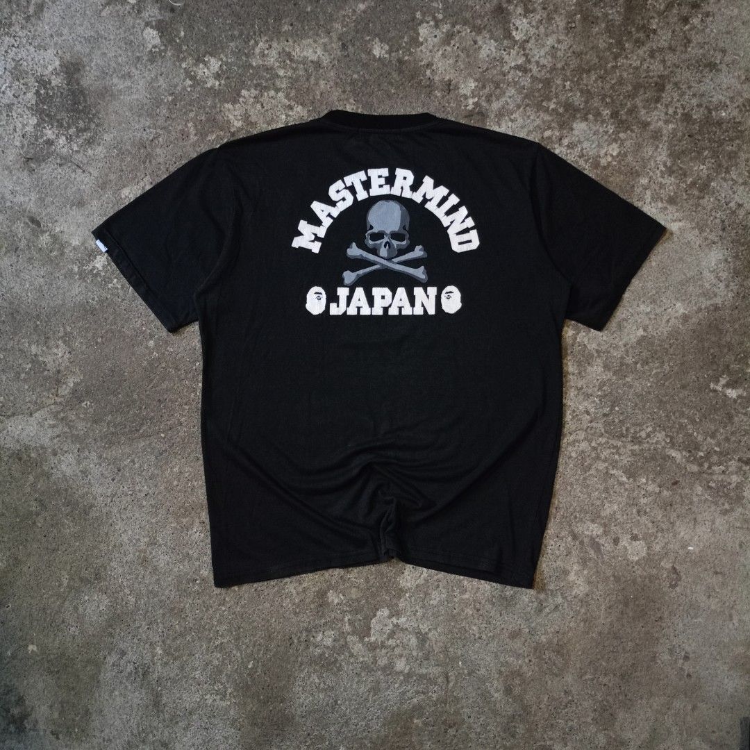 BAPE X MASTERMIND BLACK TEE (Category: Tshirts & Polo Shirts ) located in Koronadal. Submitted by thriflex.29 (Listing ID 1452798882, Image 3). Description: BAPE X MASTERMIND TEE Size: Medium Measurements: Width 21.5 Length 27 Condition: 9/10 - Excellent Colorate: 9/10 Issue: Cut Gold tags PRICE: ₱350 + sf.