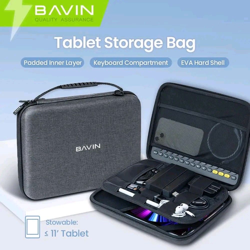 Bavin BE-11 Hard Shell Anti-Drop Tablet Storage Bag (Category: Laptop Bags & Sleeves) located in Manila. Submitted by marvieobordo (Listing ID 1452821483, Image 3). Description: - Protects tablets up to 11 inches - Hard shell design for drop-proof and splash-proof protection - Multiple compartments for chargers, cables, earphones, and keyboard - Ideal for travel and daily use - Smooth zipper and quality materials.