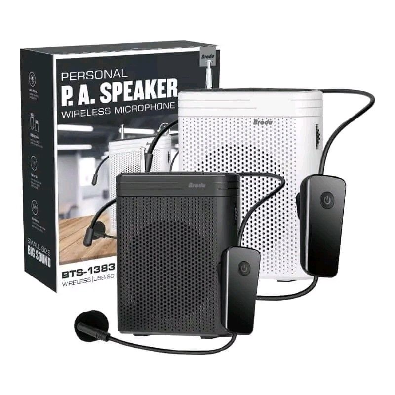 Brody BTS-1383 Personal PA Speaker Wireless Microphone (Category: Soundbars, Speakers & Amplifiers) located in Manila. Submitted by marvieobordo (Listing ID 1452824845, Image 3). Description: - Brody BTS-1383 Personal PA Speaker Set - Includes 2 speakers (1 Black, 1 White) - Comes with a wireless microphone - Also includes a headset microphone - Charging cables and user manual are included - Original box is included - Ideal for presentations and 