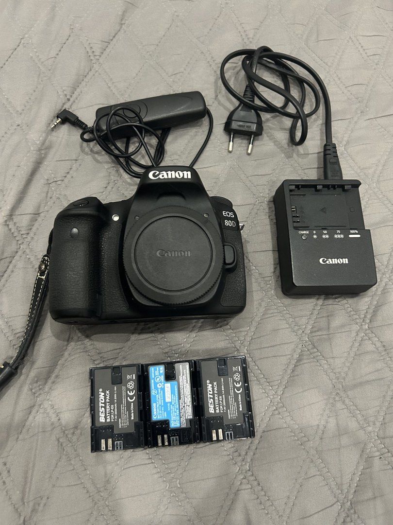 NEGOTIABLE RUSH Canon EOS 80D DSLR (Category: Cameras) located in Baguio. Submitted by deldocreia22478 (Listing ID 1452750601, Image 1). Description: 95% smooth cosmetics, no gasgas, all crispy buttons, no vignetting, very presentable - Canon EOS 80D camera body - Includes remote shutter - Charger included - Three (3) batteries provided - Ideal for photography enthusiasts minor issues: - view finder plastic cover - pop up built in flash (still wo